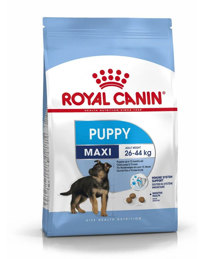 Size Health Nutrition Maxi Puppy Dry Food – Balanced nutrition supporting healthy growth, muscles, bones, and brain development in large breed puppies.