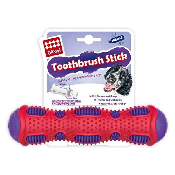 Gigwi Red & Purple Rubber Toothbrush Stick Dog Chew Toy