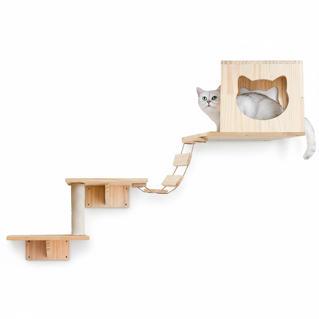 The Pawzee Wooden Cat Wall Shelves are a stylish