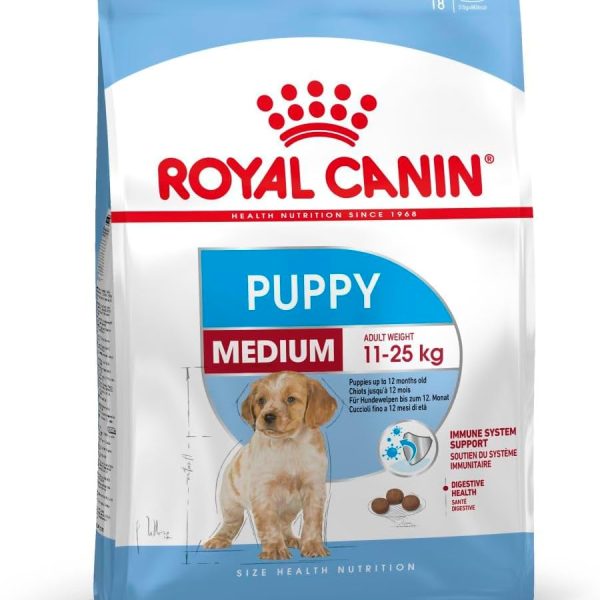 Royal Canin Medium Puppy Dry Dog Food 4kg – Complete nutrition for medium breed puppies, supporting growth, immunity, digestion, and healthy development.