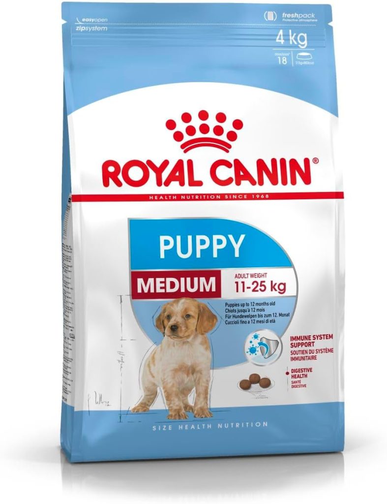 Royal Canin Medium Puppy Dry Dog Food 4kg – Complete nutrition for medium breed puppies, supporting growth, immunity, digestion, and healthy development.