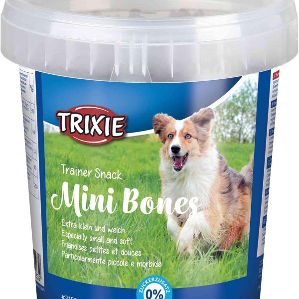 Trixie Soft Snack Mini Bones Dog Treats 500G – Resealable Bucket with Bone-Shaped Treats