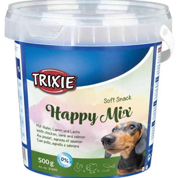 Trixie Soft Snack Happy Mix Dog Treats 500g – Resealable Bucket with Assorted Flavored Treats