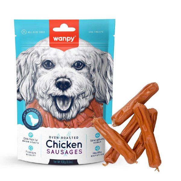 Wanpy Chicken Sausages Dog Treats 100g – Soft Grain-Free Natural Chicken Treats for Dogs