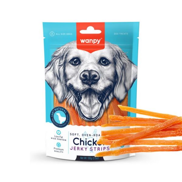 Wanpy Soft Chicken Jerky Strips Dog Treats – 100g Pack – Grain-Free, Natural, High-Protein Treats
