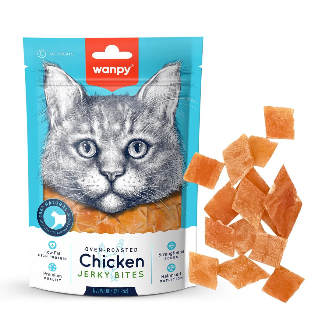6927749811343 Wanpy Chicken Jerky Bites for Cats 80g – Soft Grain-Free Chicken Treats for Kittens and Adult Cats