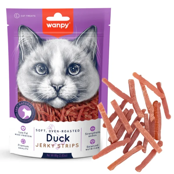 Wanpy Soft Duck Jerky Strips for Cats – 80g Pack – Natural, High Protein Cat Treat