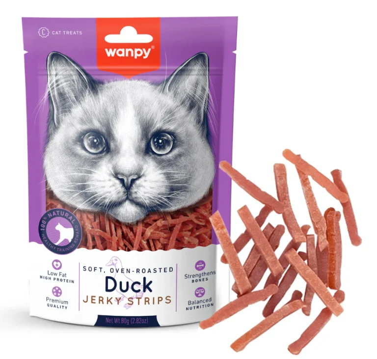 Wanpy Soft Duck Jerky Strips for Cats – 80g Pack – Natural, High Protein Cat Treat