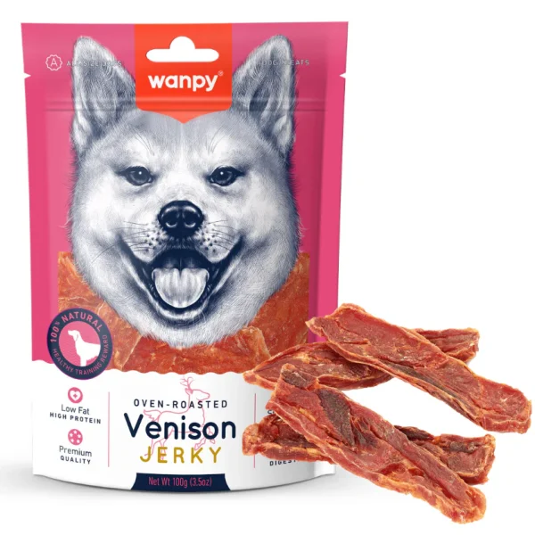 Wanpy Dry Venison Jerky Dog Treats 100g – Grain-Free, Hypoallergenic, High-Protein Snacks for Dogs