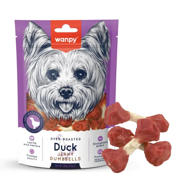 Wanpy Duck Jerky Dumbbells Dog Treats 100g – Grain-Free Chew Treat with Duck and Calcium Bone