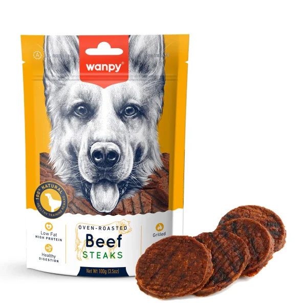 Wanpy Grilled Beef Steaks Dog Treats 100g – Grain-Free, Natural, High Protein