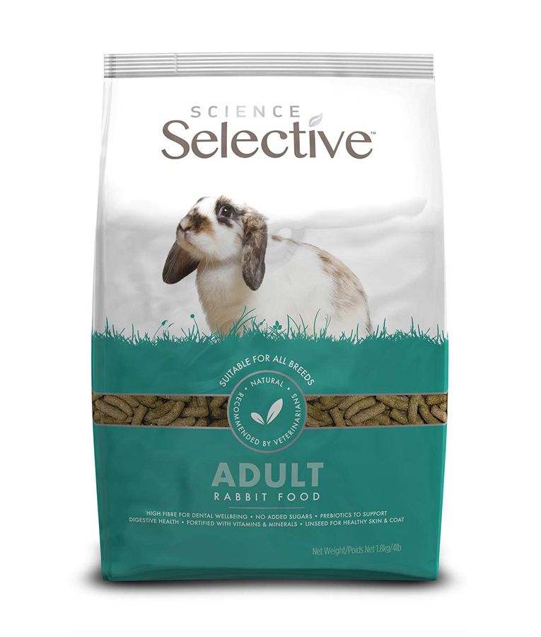 Science Selective Rabbit Food 1.8kg – high-fibre pellets with natural ingredients, supports digestion, healthy skin, and dental health.
