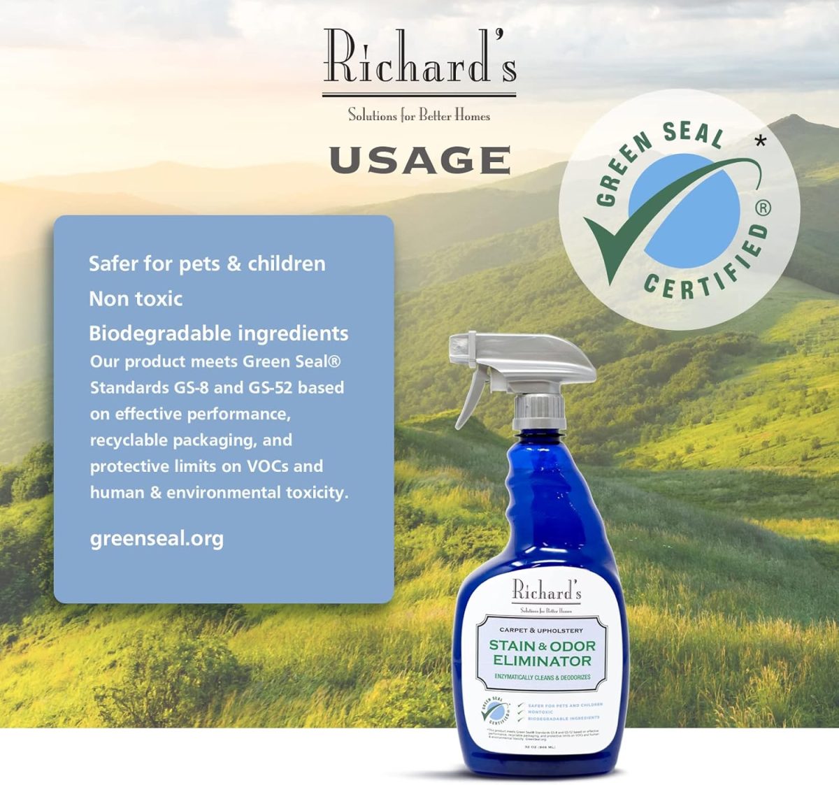 Synergy Labs Richard's Organics Carpet & Upholstery Stain Remover 946ml – Natural Enzyme Cleaner