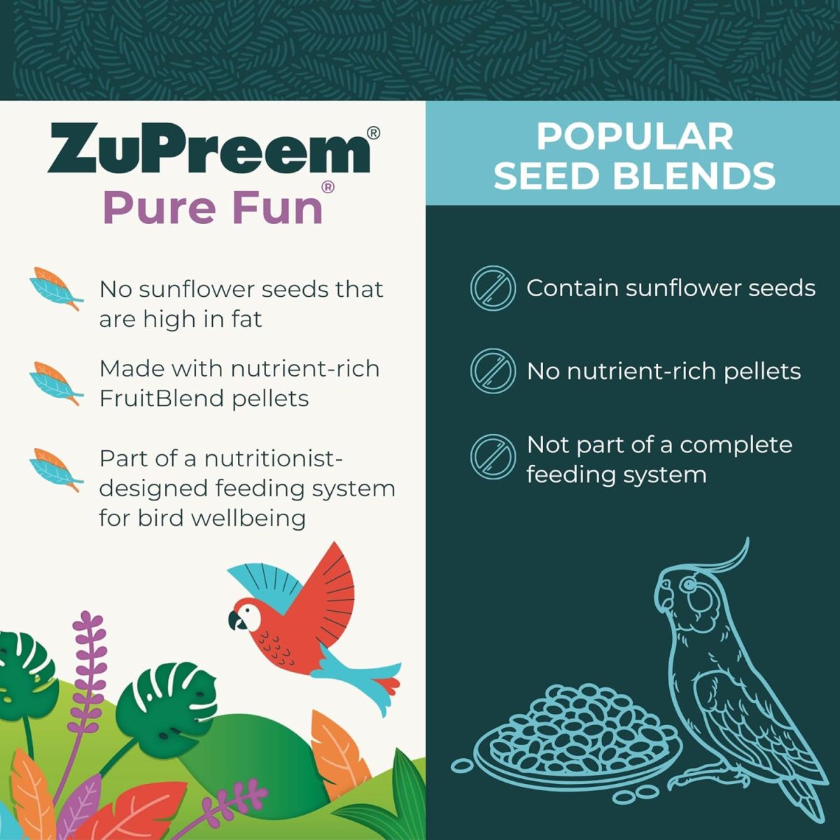 Pure Fun Parrots & Conures 2lb – Nutritious blend of fruits, nuts, and grains for birds