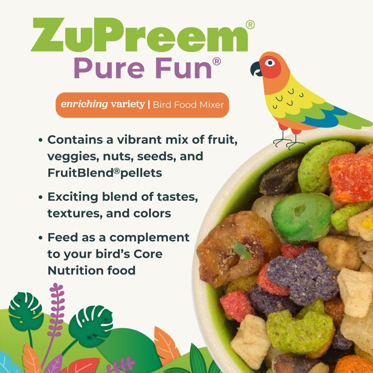 Pure Fun Parrots & Conures 2lb – Nutritious blend of fruits, nuts, and grains for birds