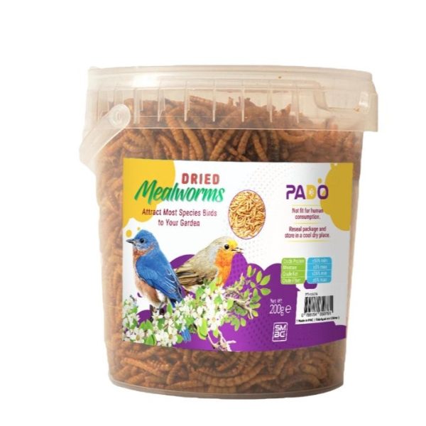 Pado Dried Mealworms 200g - natural, protein-rich treat for birds, reptiles, and small animals