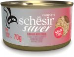 Schesir Silver Mousse & Fillets Senior Cat Wholefood Chicken & Duck 70g in a can, premium wet food for older cats.