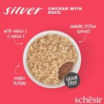 Schesir Silver Mousse & Fillets Senior Cat Wholefood Chicken & Duck 70g in a can, premium wet food for older cats.