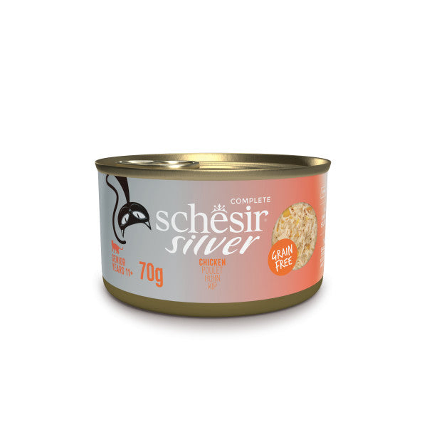 Schesir Silver Senior Cat Wholefood Chicken 70g pouch, natural grain-free wet food for senior cats.