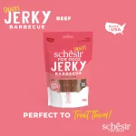 Schesir Grain-Free Dog Snacks Jerky 145g – BBQ Beef flavor natural grain-free dog treats in resealable pack.