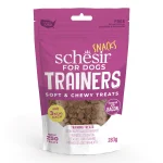 Schesir Dog Snacks Trainers Soft & Chewy 283g - Bacon. Bite-sized, soft training treats with real bacon, grain-free, no artificial colors or preservatives.