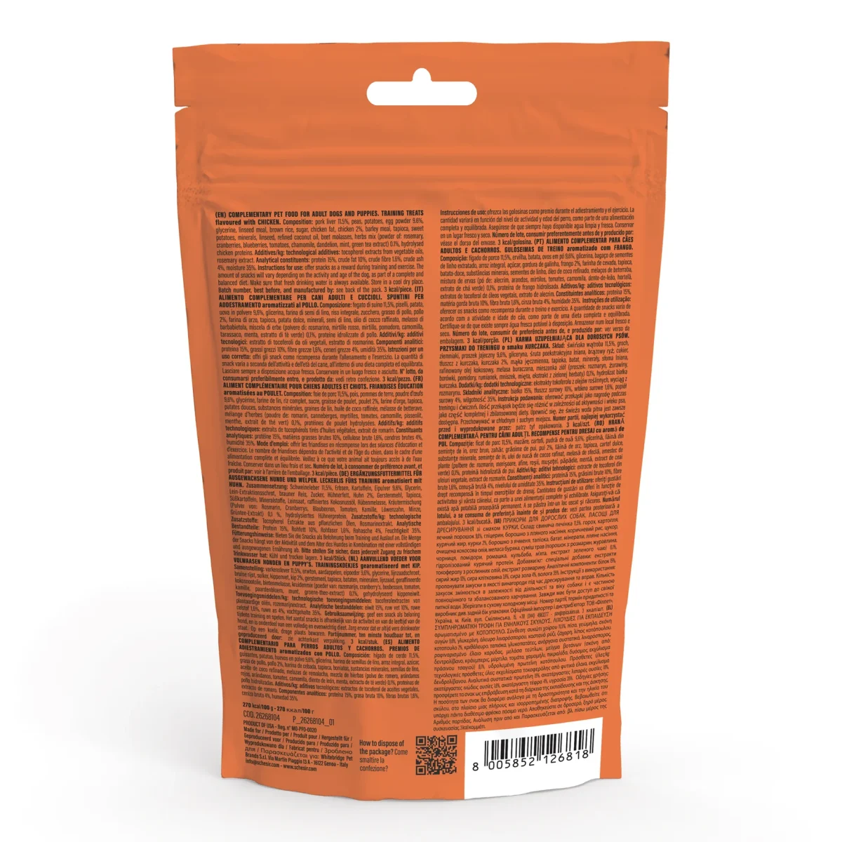 Schesir Dog Snacks Trainers Soft & Chewy 283g - Chicken, grain-free, natural dog training treats.