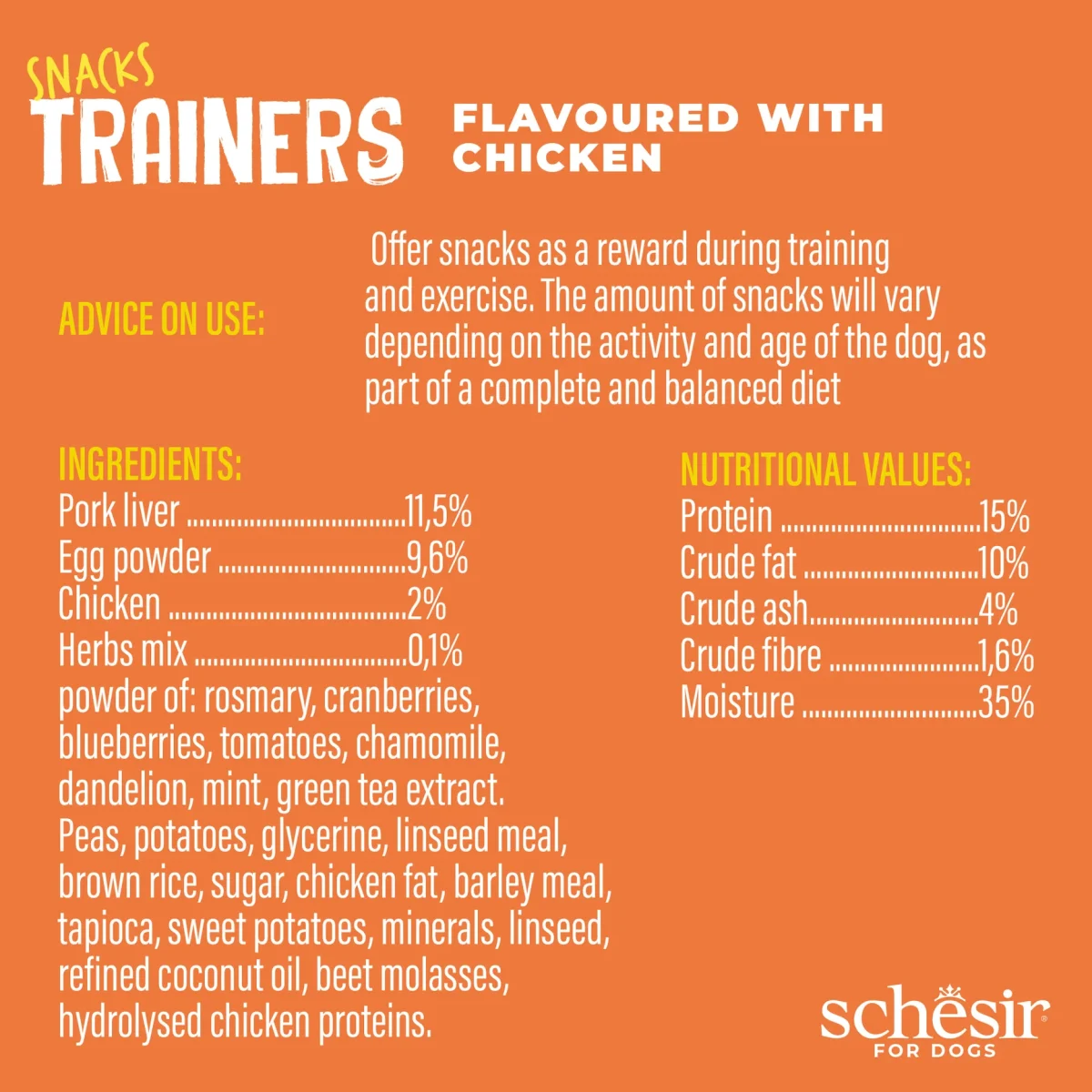 Schesir Dog Snacks Trainers Soft & Chewy 283g - Chicken, grain-free, natural dog training treats.