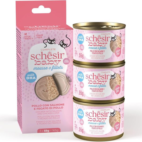 Schesir Baby Cat Can Multipack Mousse & Fillets - Chicken With Salmon & Chicken Liver 165g