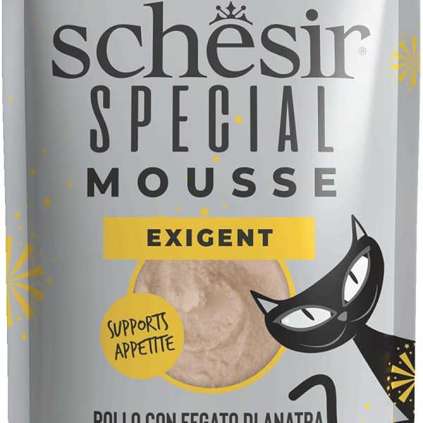 Schesir Special Mousse Exigent Cat Food – Chicken with Duck Liver 70g, natural and grain-free mousse for picky cats.