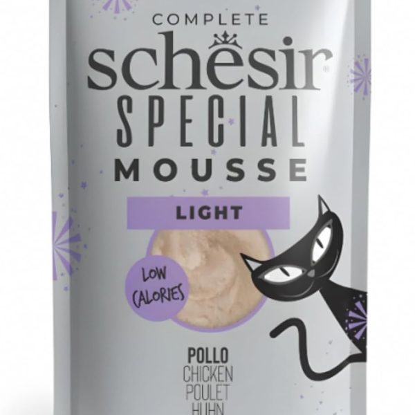 Schesir Special Mousse Light Cat Food – Chicken 70g, low-calorie natural mousse for cats needing weight management.