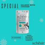 Schesir Special Mousse Cat Food - Salmon with Chicken 70g, supports skin and coat health with Omega 3 and 6 in a creamy texture.