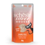 Schesir Silver Mousse Senior Cat Salmon and Chicken 80g – grain-free, natural, easy-to-digest wet cat food for healthy aging in senior cats.