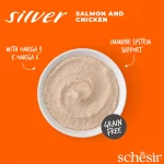 Schesir Silver Mousse Senior Cat Salmon and Chicken 80g – grain-free, natural, easy-to-digest wet cat food for healthy aging in senior cats.