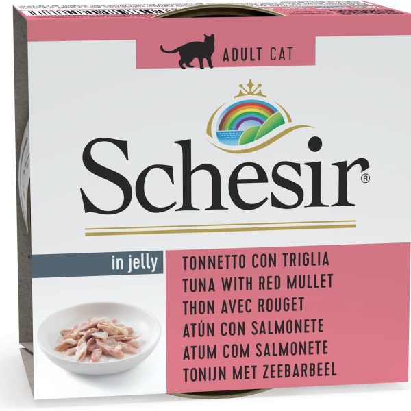 Schesir Cat Wet Food Tuna with Red Mullet 85g pouch, natural wet cat food with high protein and omega fatty acids.