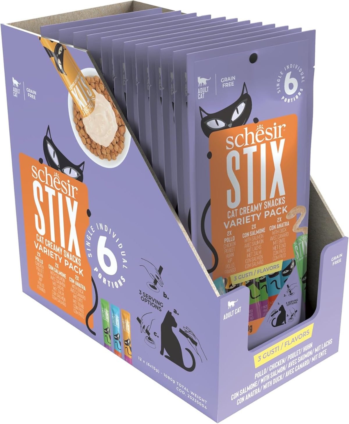 Schesir Stix Cat Treats Variety Pack 6x15g – Chicken, Duck & Salmon