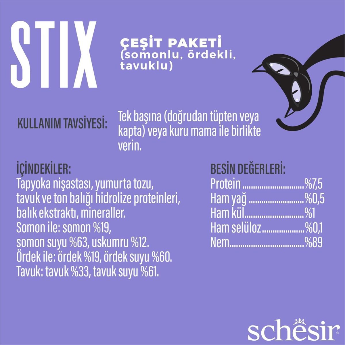 Schesir Stix Cat Treats Variety Pack 6x15g – Chicken, Duck & Salmon