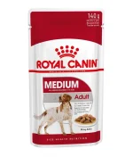 Royal Canin Medium Adult Wet Dog Food Pouch 140g – Tasty wet food for medium adult dogs, supporting immunity, digestion, skin, and coat health.