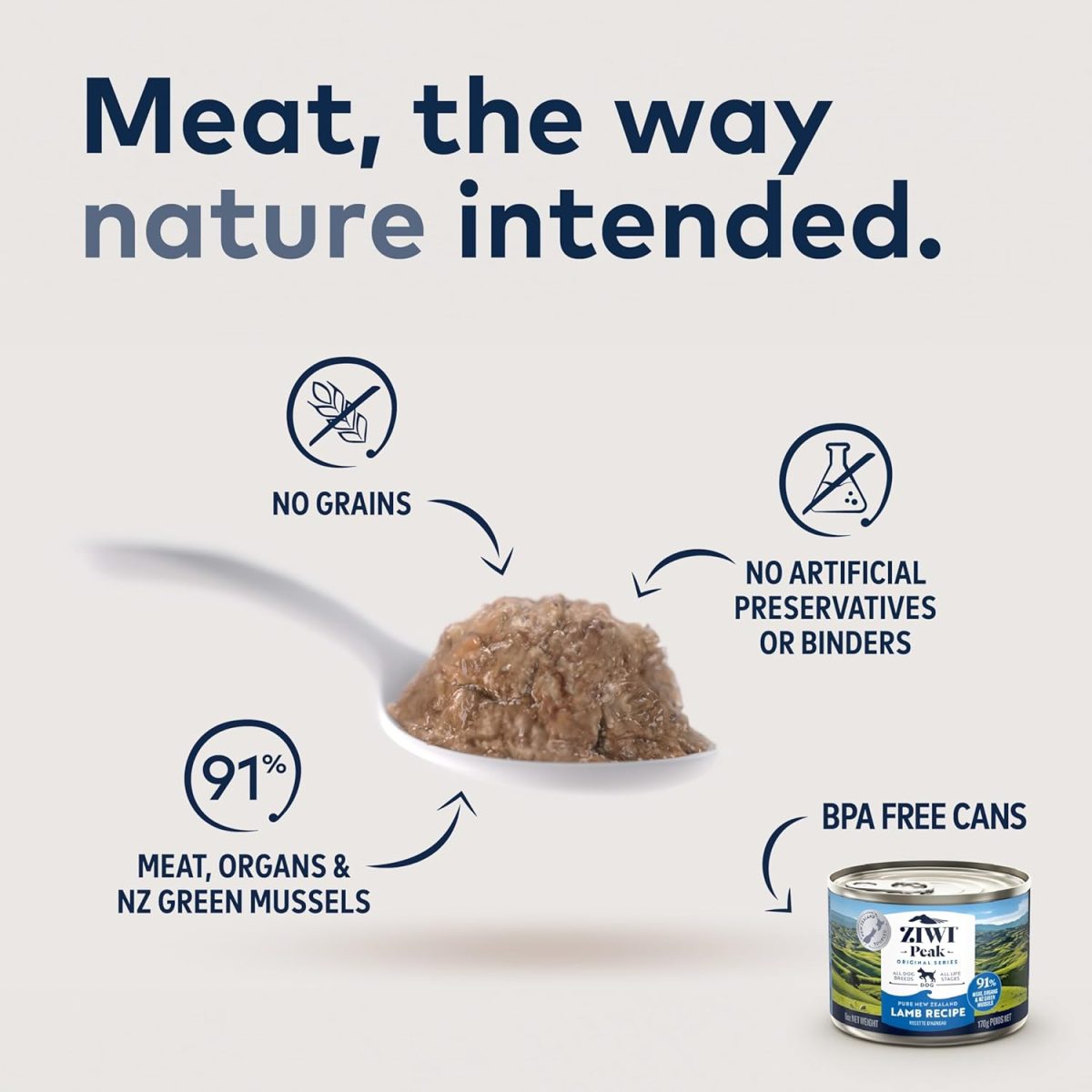 ZIWI Peak Lamb Recipe Wet Dog Food 185g can with fresh lamb and natural ingredients