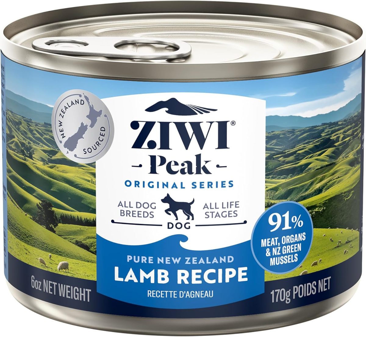 ZIWI Peak Lamb Recipe Wet Dog Food 185g can with fresh lamb and natural ingredients