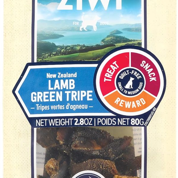 ZIWI Peak Lamb Green Tripe Dog Treats 80g pack showing natural air-dried dog treats