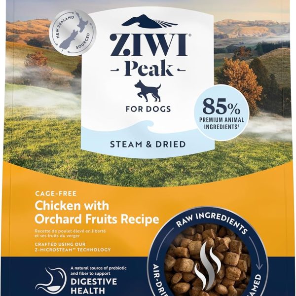ZIWI Peak Steam & Dried Cage-Free Chicken with Orchard Fruits Recipe Dog Food 1.5kg – Natural Grain-Free Premium Dog Food