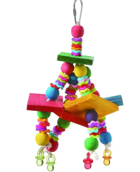 Coollapet Feather Friends Wiggles & Wafers Bird Toy hanging in birdcage