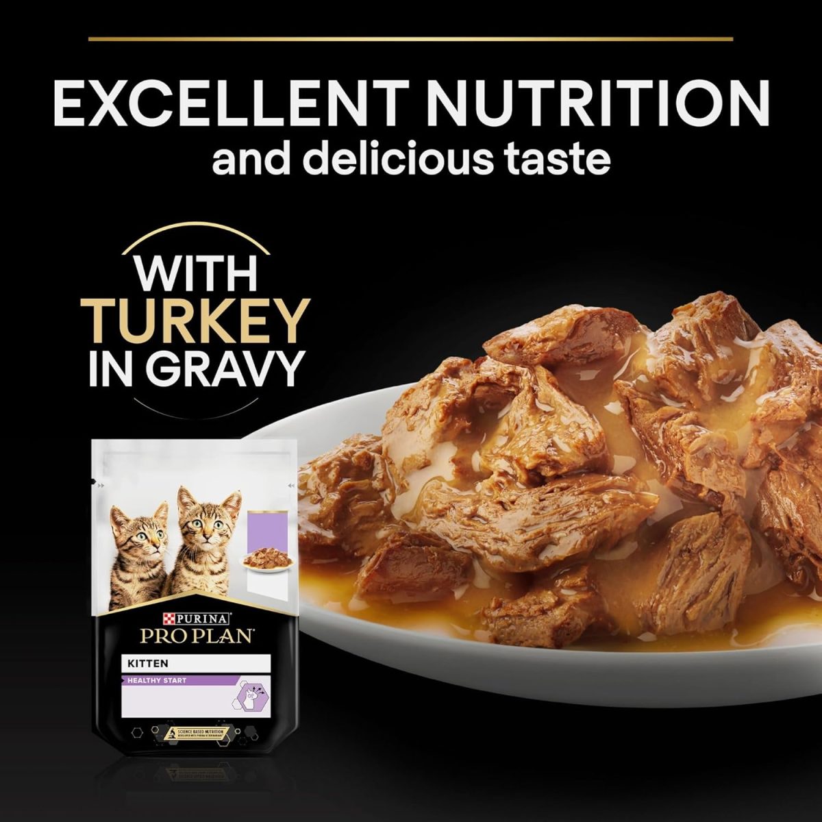 Purina Pro Plan Kitten Wet Cat Food Turkey in Gravy 10x85g pouches