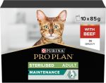 PRO PLAN Sterilised Wet Cat Food Beef in Gravy 10×85g Multipack