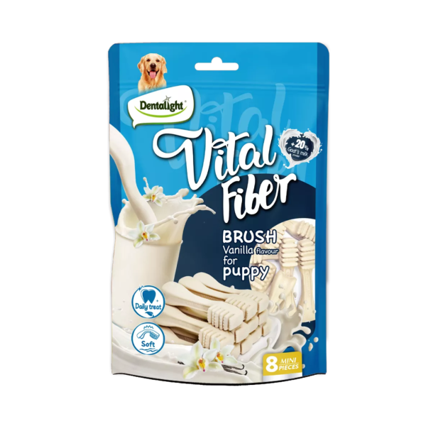 Dentalight Vital Fiber Brush Dog Snack with Goat Milk & Vanilla – 80g (8pcs)