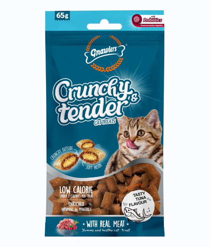 Gnawlers Crunchy & Tender Cat Treats 65g – Tuna Flavour