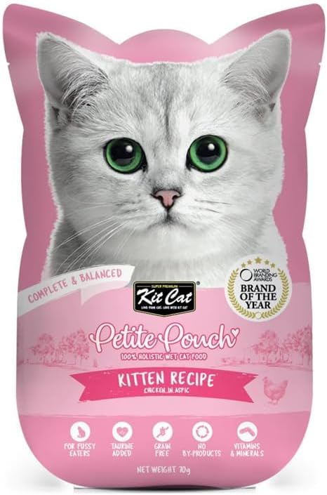 Kit Cat Petite Pouch Wet Cat Food with Chicken in Aspic for Kittens – 70g