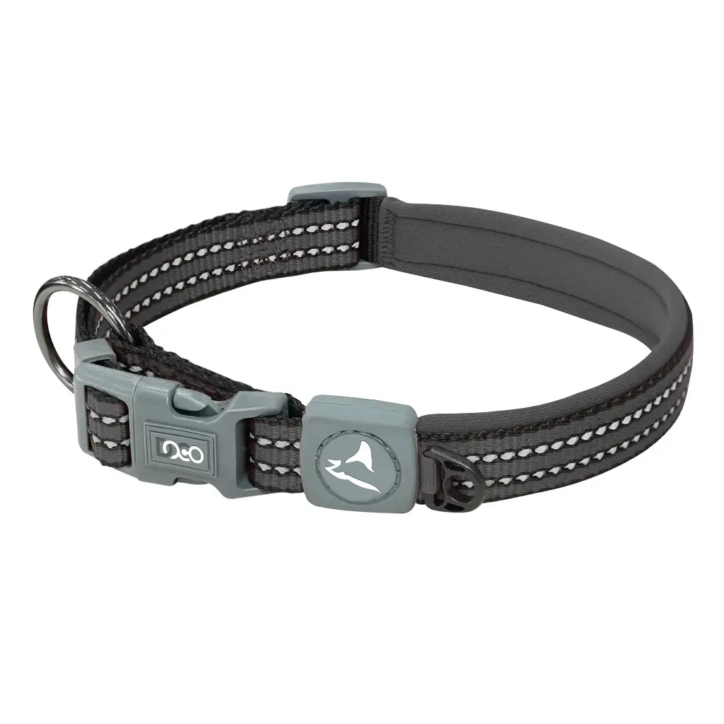 888886031109 DOCO VARIO O-Ring Dog Collar with Reflective Stitching – Grey, Size S