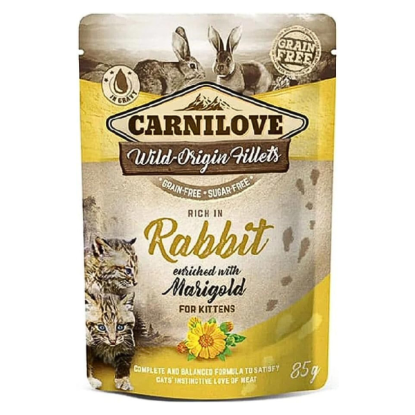 Carnilove Wild Origin Kitten Wet Food Rabbit & Marigold in Gravy – 85g