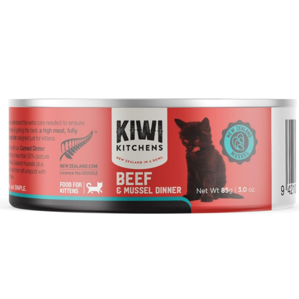 Kiwi Kitchens Beef & Mussel Wet Kitten Food 85G canned meal